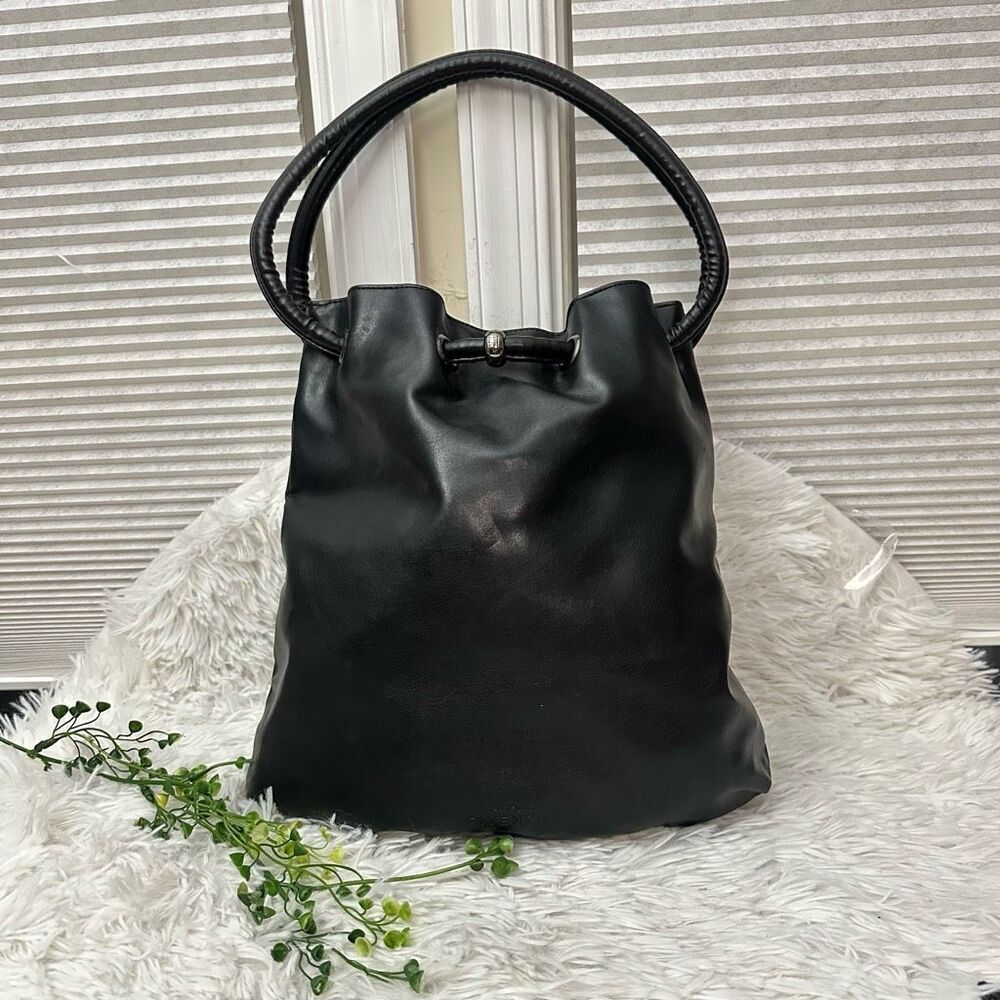 Givenchy Parfums Womens Open Top Cinched‎ Polished Faux Leather Tote Bag Black